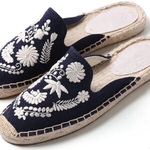 Soludos Blue and White Embroidered Espadrilles